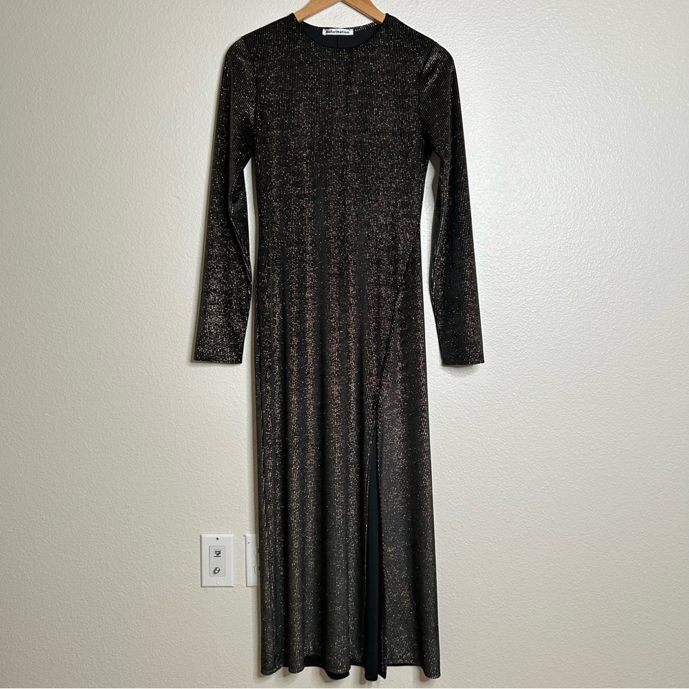 Reformation shimmer striped dress medium